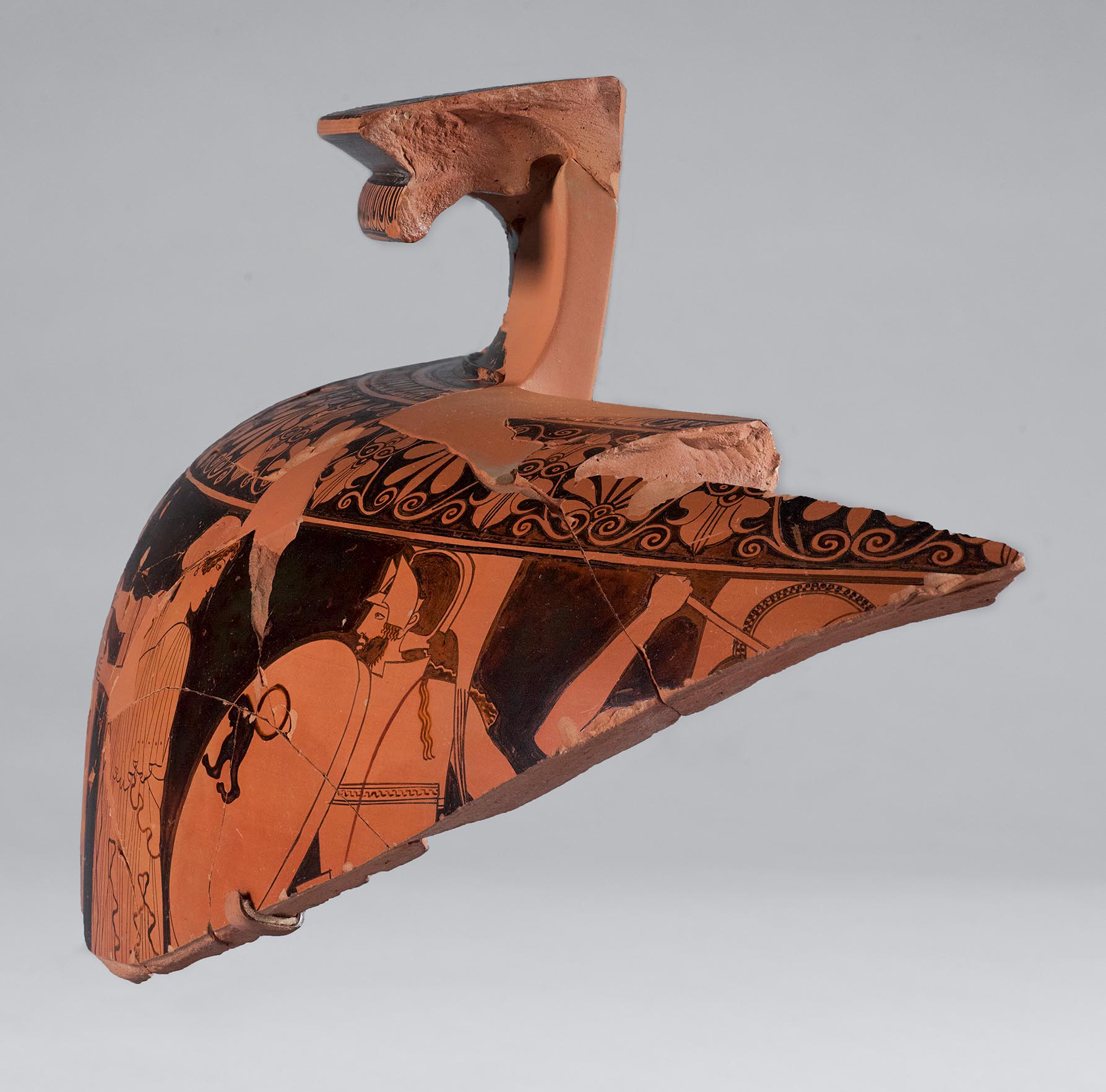 One view of a fragment from a vase, showing a partial scene of the Reclamation of Helen