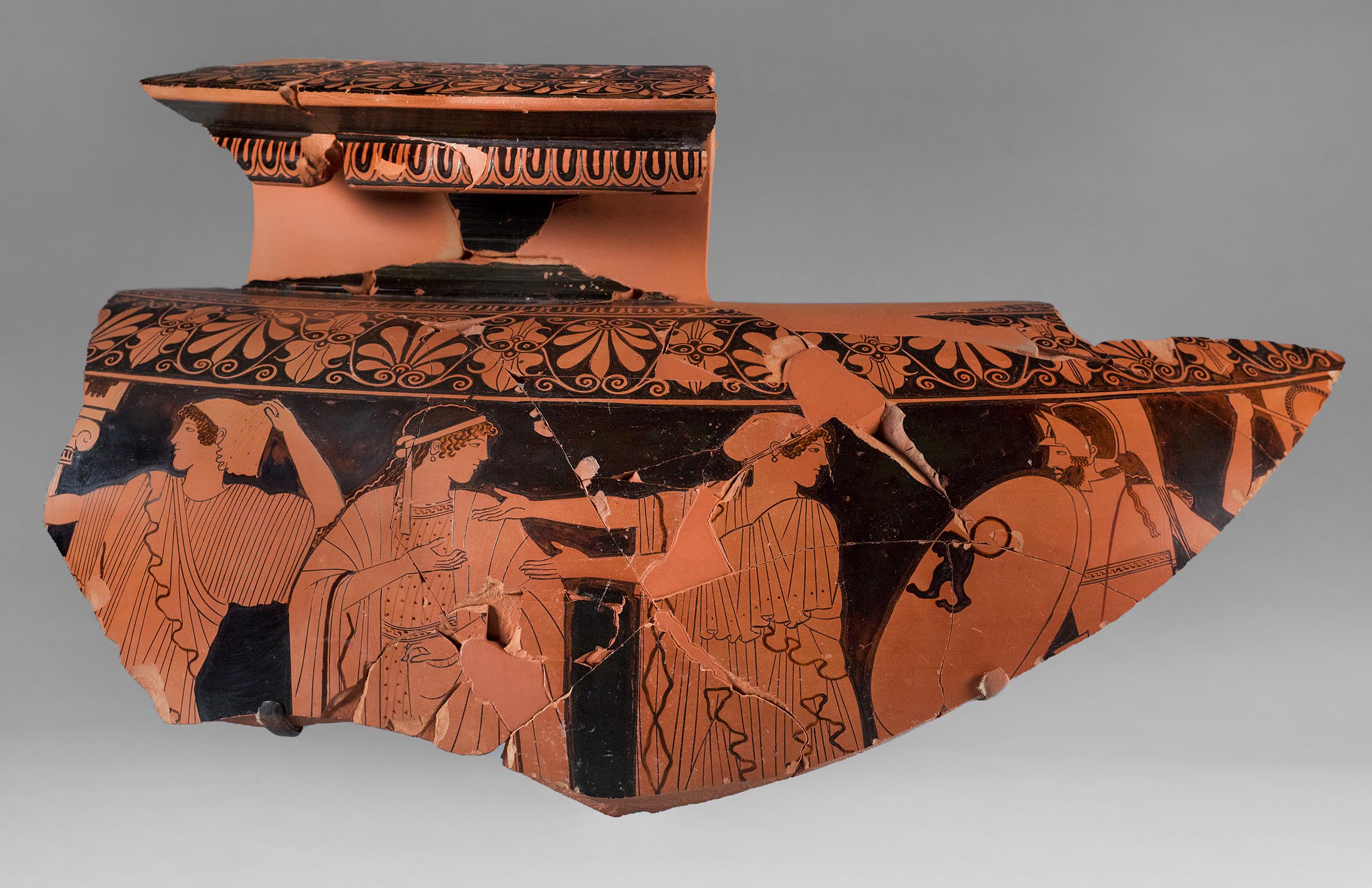 Another view of a fragment from a vase, showing a partial scene of the Reclamation of Helen