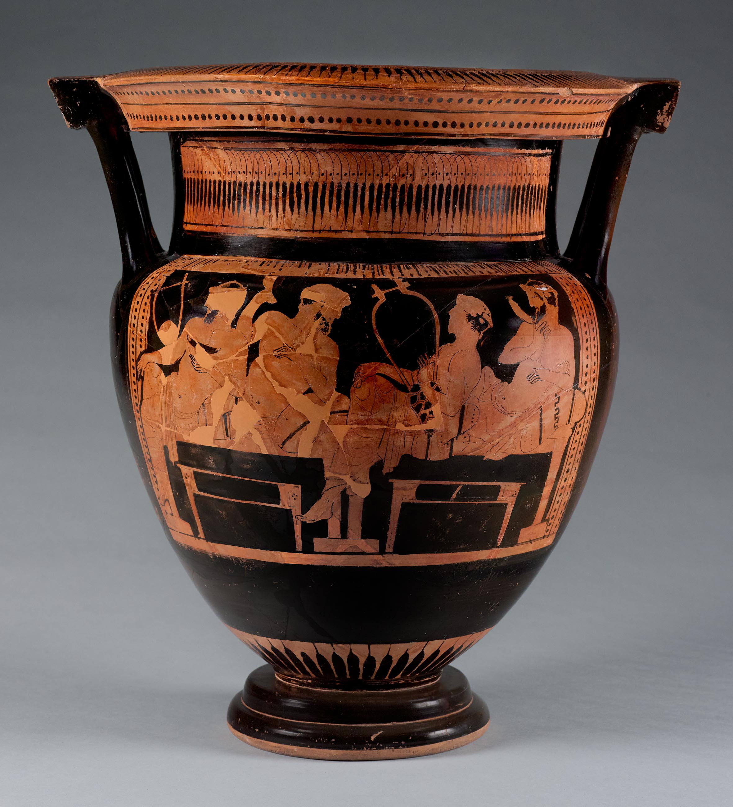 One view of a vase, the body depicting a symposion