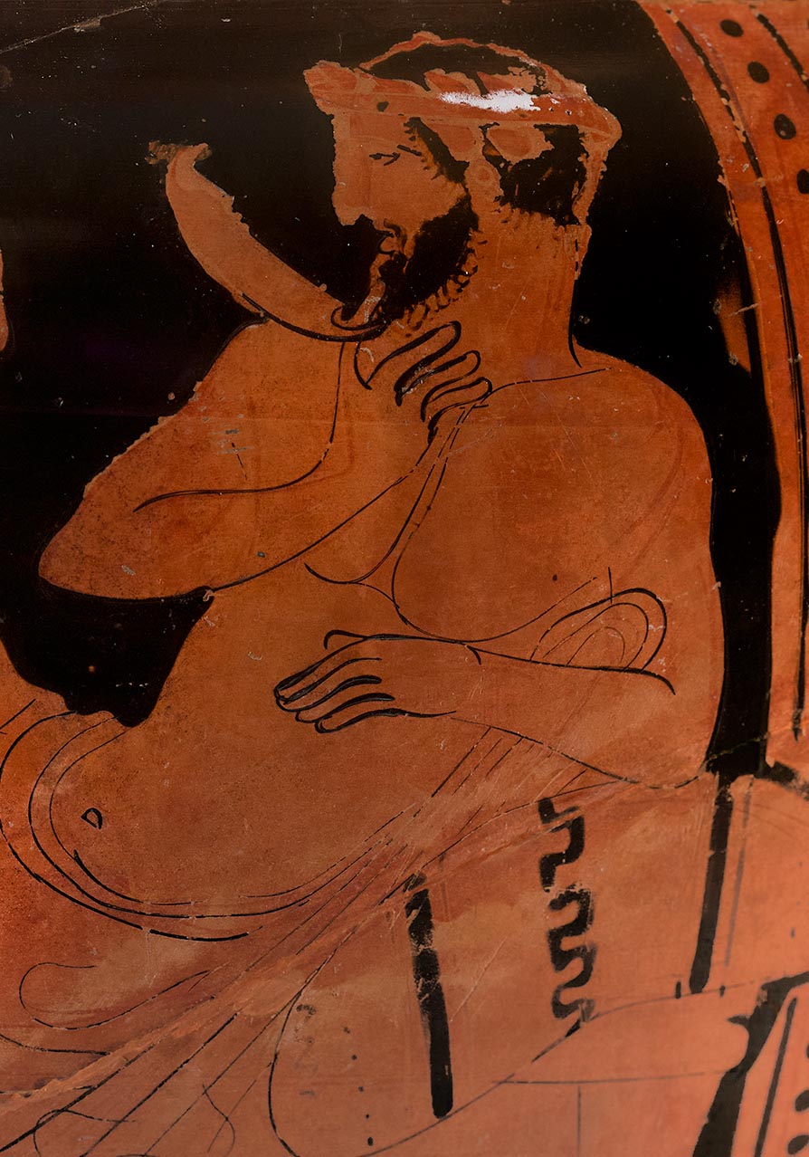 Detail showing the rightmost figure in the symposion scene