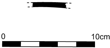 Line drawing profile view of the fragment, fired black