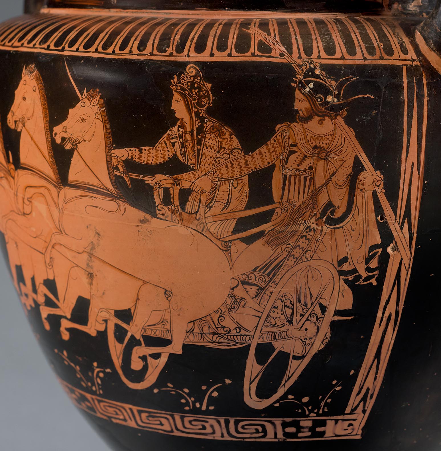 Detail showing two horses, the charioteer, and passenger