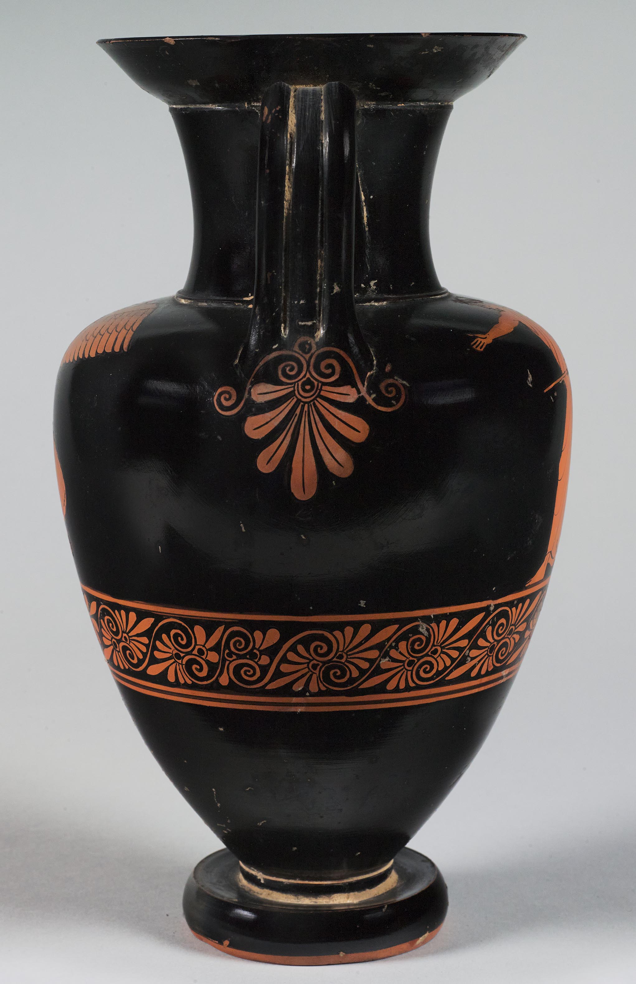 The other side of the vase, showing some decoration on the right side but not showing the figures