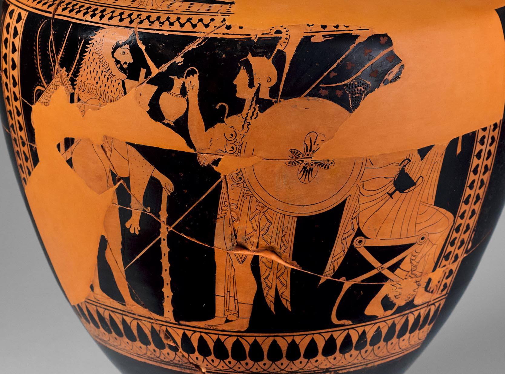 Detail showing Herakles, Athena, and Dionysos