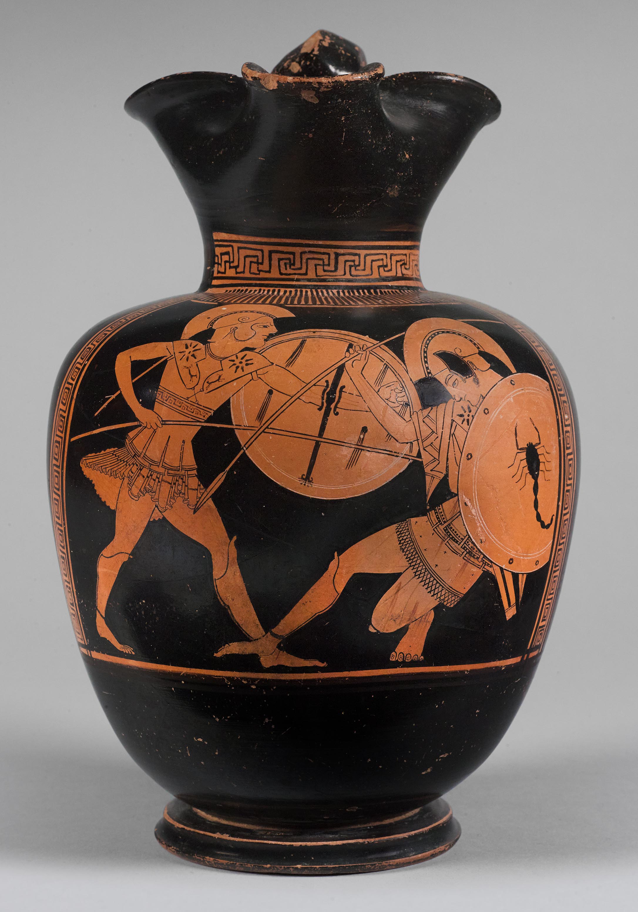 One view of a vase, the body showing a duel between two warriors
