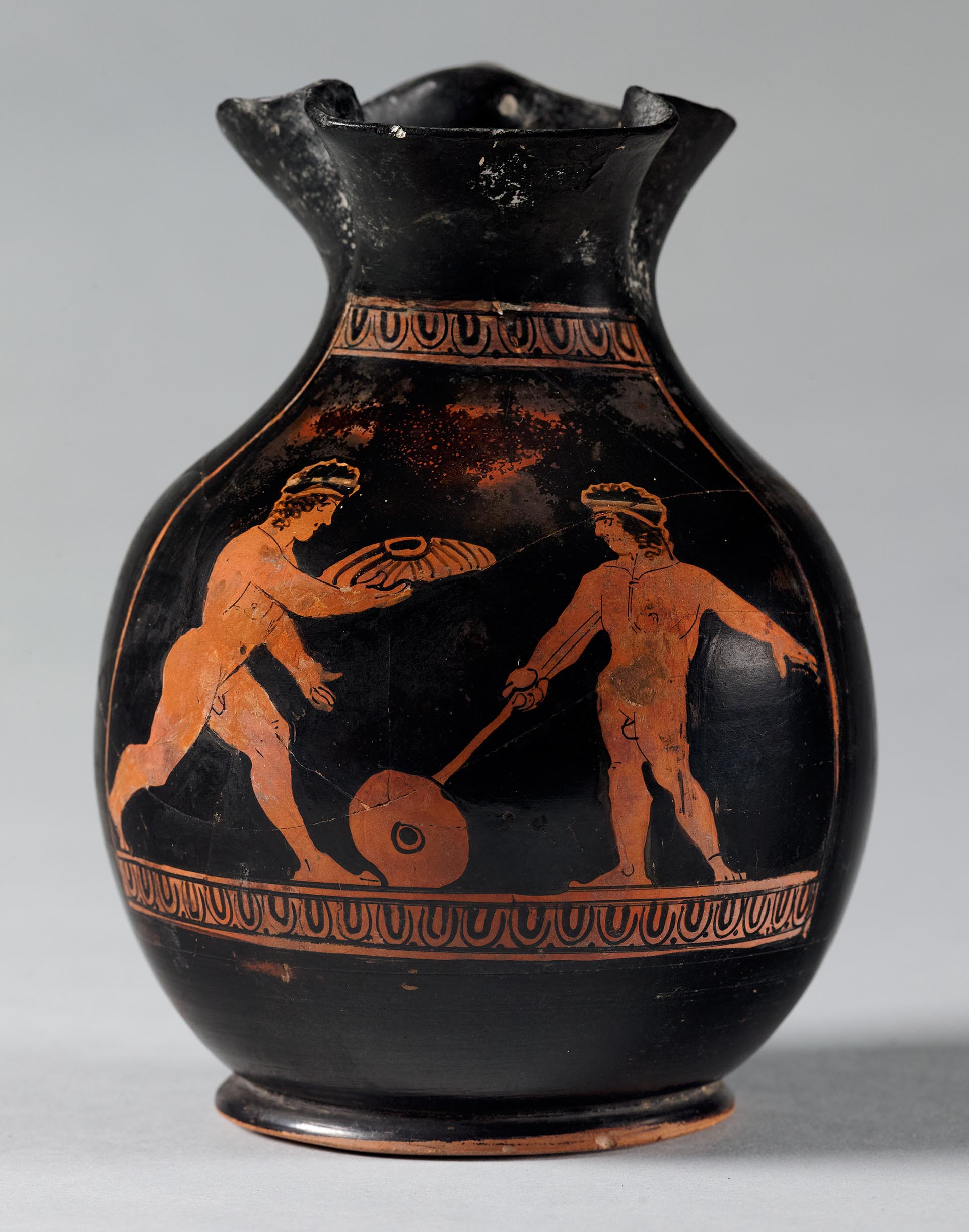 One view of a vase, the body depicting two nude boys