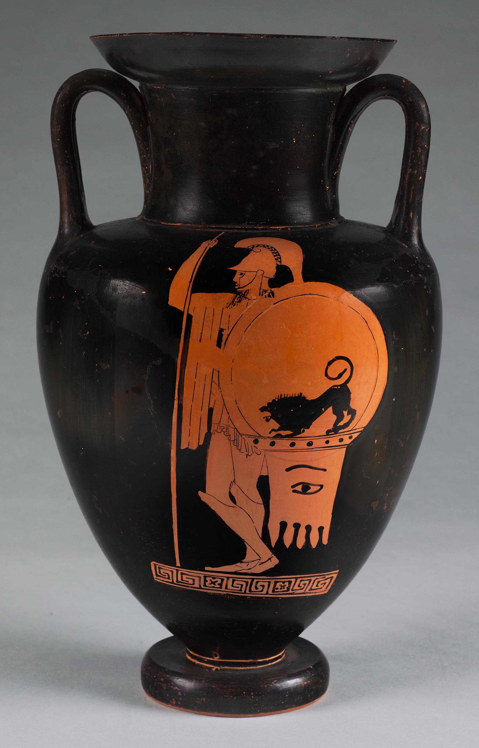 One view of a vase, the body depicting a warrior