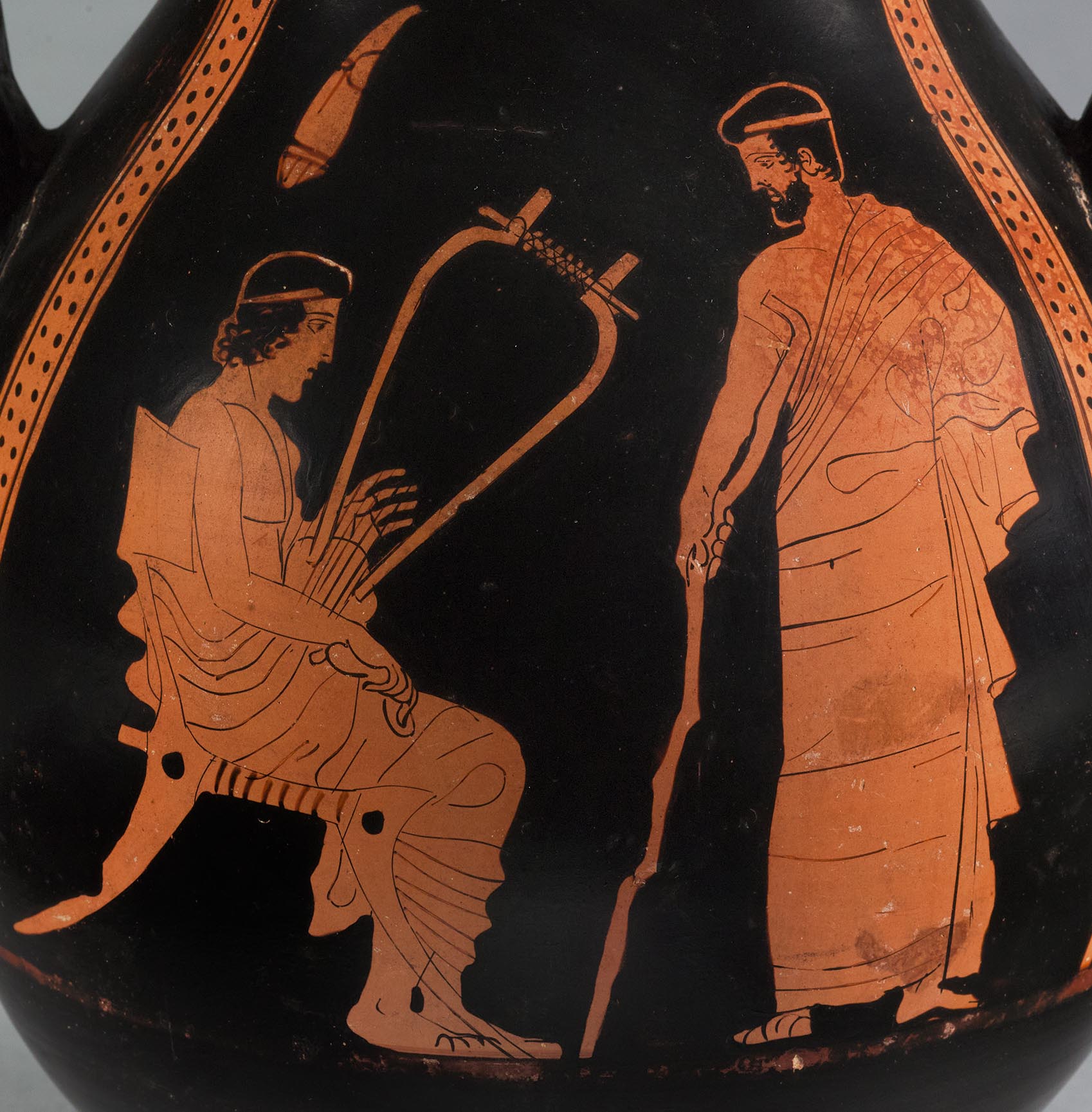 Detail showing a seated male youth with a *barbitos* and a standing male